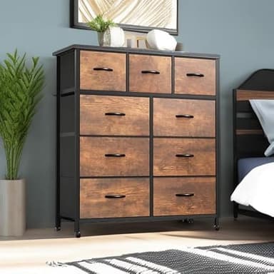 YITAHOME Dresser for Bedroom with 9 Drawers - Fabric Storage Tower, Tall Chest Organizer Unit for Living Room, Entryway, Closets with Sturdy Steel Frame, Wooden Top, Brown - Image 5