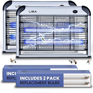 LiBa Electric Bug Zapper (2-Pack) Indoor Insect Killer - (4) Extra Replacement Bulbs - Fly, Mosquito Killer and Repellent - Lightweight, Powerful 2800V Grid, Easy-to-Clean, Removable Washable Tray. - Image 1