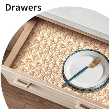 Drawer and Shelf Liner for Kitchen Cabinet: 17 in X 30 Ft Waterproof Shelf Paper Non Adhesive Refrigerator Liners Golden Ginkgo Leaf Easy Liners for Bathroom with Knife Tape Measure - Image 8