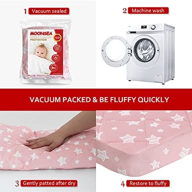 Pack and Play Sheets Fitted, Breathable Thick Playard Lovely Print Cover 39"×27"×5" Compatible with Graco Pack n Play, Pink Star - Image 8