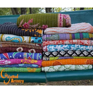 Gajanad Artistry One Piece Vintage Kantha Quilts Reversible Bohemian Home Decor Handmade Indian Blanket Twin Size 85X55 Inches Assorted Multicolor - Image 5