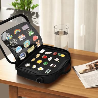 BOHEMIABY Enamel Pin Display Book, Collections Travel Pin Trading Book, Large Pin Display Board with Digital Label & Shoulder Straps, Suitable for Storing Enamel Pins (6 Page Pin Display Board) - Image 6