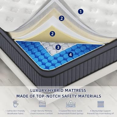 Firm King Size Mattress [Enhanced], 12 Inch King Mattress in A Box, Hybrid Mattresses with Gel Memory Foam & Independent Pocket Springs, Pressure Relief, Cooling, Additional Support, 365-Night Trial - Image 3