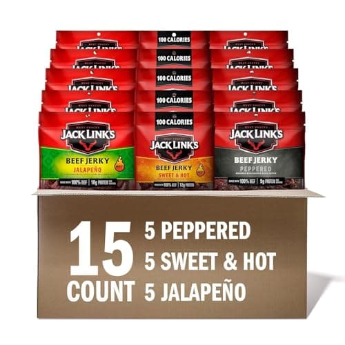 Jack Link's Beef Jerky Bold Variety Pack - Includes Sweet & Hot, Jalapeno and Peppered Jerky, Bulk Protein Snack Pack, Good Source of Protein, Meat Snacks Made with 100% Beef - 1.25 Oz (Pack of 15) - Image 1
