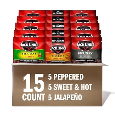 Jack Link's Beef Jerky Bold Variety Pack - Includes Sweet & Hot, Jalapeno and Peppered Jerky, Bulk Protein Snack Pack, Good Source of Protein, Meat Snacks Made with 100% Beef - 1.25 Oz (Pack of 15) - Image 1