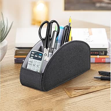 Fanousy TV Remote Control Holder for Table with 5 Compartments, PU Leather Remote Caddy Remote Storage, Remote Organizer for Nightstand Bedside Desk Table Desktop Office Supplies - Image 6