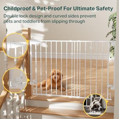 Cumbor 29.2–43" Baby Gate for Stairs, Wall-Mounted (Drill Required), Expandable No Bottom Bar Dog Gate, Auto Close Extra Wide Walk Thru, Pet & Toddler Proof Gate, Top & Bottom of Stairways (White) - Image 6