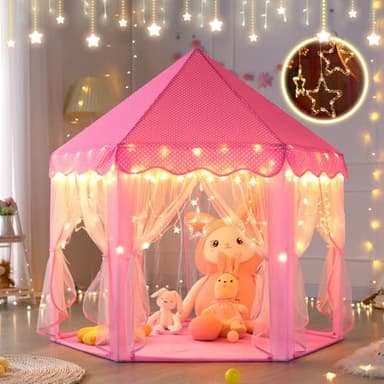 Monobeach Princess Castle Play Tent for Girls - Large 55'' x 53'' Playhouse with Star Lights for Indoor and Outdoor Play - Image 2