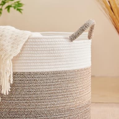 CLHMILY&Z Round Cotton Rope Storage Basket - 22x14.2 Inches - Stylish Nursery Storage Bin, Baby Toy Organizer, Soft Cotton Basket for Home Decor, Multi-Purpose Storage Solution - Image 6