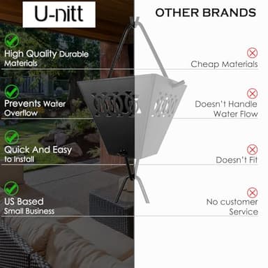 U-nitt Rain Chain Water Collection for Gutters, Rainwater Catcher & Diverter, 8.5 FT Chains for Outside Garden, Black Square Cups, Roof Downspout, Works with Heavy Rain, w/Gutter Clip for Rainchains - Image 7