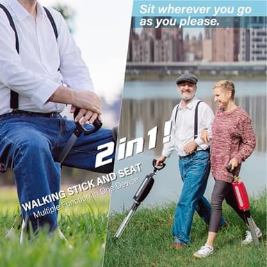 STEP2GOLD Ta-Da Chair Series 2- Portable Walking Stick, Cane with Seat, Foldable Chair, Hiking Stick, for Camping, Hiking, Lightweight Aluminum, Easy Carry, Anti-Slip (36.2"/Black) - Image 2