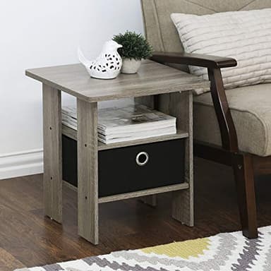 Furinno Andrey Set of 2 End Table / Side Table / Night Stand / Bedside Table with Bin Drawer, French Oak Grey - Image 2