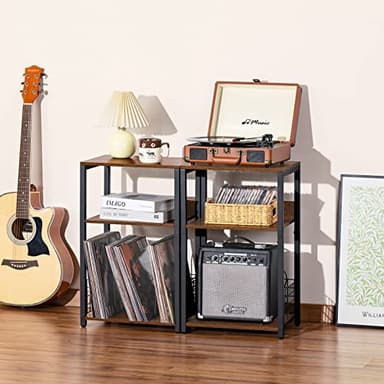 LELELINKY 3 Tier End Table,Record Player Stand with Storage Up to 100 Albums,Turntable Stand for Vinyl,Brown Records Shelf for Living Room Bedroom - Image 6