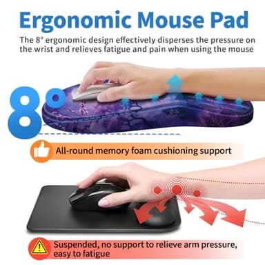 YIWEI Ergonomic Mouse Pad with Wrist Rest Support, Mousepad with Comfortable Memory Foam Wrist Rest and Non-Slip PU Base for Pain Relief, Computer, Laptop, Office, Home (Moonlit Night) - Image 4