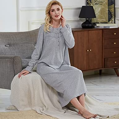 Keyocean Nightgown for Women, 100% Cotton Soft Lightweight Ladies Sleeping Gown, Light Grey, Large - Image 3