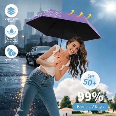 Yoobure Small Mini Umbrella with Case Light Compact Design Perfect for Travel Lightweight Portable Parasol Outdoor Sun&Rain Umbrellas - Image 4