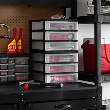 IRIS USA Plastic Stacking Desk Top 3-Drawer Storage Organizer, 2-Pack, for Makeup Vanity Nail Polish Bathroom Stationery Art Craft Supplies Kitchen Office Garage and Small Organization, Medium, Black - Image 2