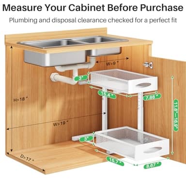 Under Sink Organizer, 2 Tier Pull out Cabinet Organizer Baskets with Mesh Sliding Drawers, Slide out Storage Shelf for Home, Kitchen, Bathroom, Pantry, Office Cabinet(1 Pack, White) - Image 2