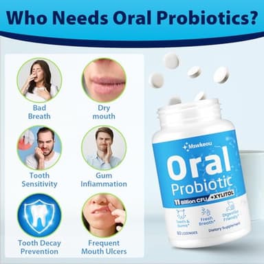 Oral Probiotics for Mouth Bad Breath for Adults 11 Billion CFU, Best Breath Oral Dental Probiotics for Teeth & Gums, Dry Mouth, Gum Restore, Fresh Breath, Chronic Halitosis & Gut Health, 60 Lozenges - Image 7