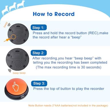 BoArt Voice Recording Button, Dog Buttons for Communication Pet Training Buzzer, 30 Second Record&Playback, Voice Recording Clicker for Cat, Puppy, Pet Trainin, Funny Gift for Study Office Home 4 Pcs - Image 5
