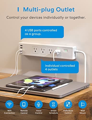 meross Smart Power Strip WiFi Surge Protector Power Bar, Alexa Google Home & IFTTT Supported, Remote Control, 4 AC Outlet and 4 USB Port, 16A - Image 3