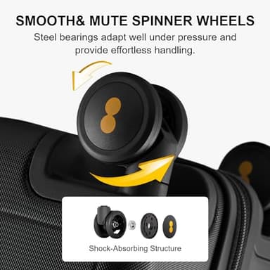 LEVEL8 Trunk Luggages, Large Suitcase 28 Inch Luggage with Spinner Wheels, Luminous Textured Checked Lightweight Hard Shell with Tsa Lock, Black - Image 4