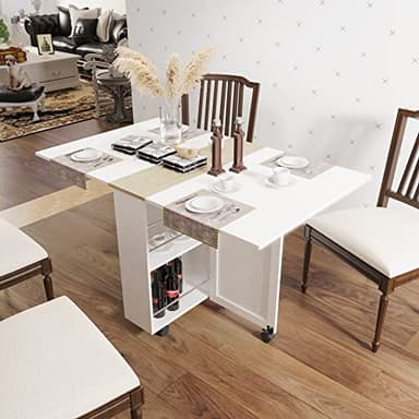 3imothrix Folding Dining Table, Small Dining Table, Space Saving Dining Table with 6 Wheels, Kitchen Table Sewing Table for Small Spaces (White) - Image 9
