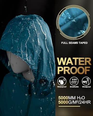 33,000ft Women's Waterproof Long Rain Coats Packable Rain Jacket with Hood Trench Coats Windbreaker - Image 2