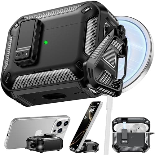 RFUNGUANGO Compatible with AirPods Pro 3rd Generation Protective Case with Phone Holder Compatible with Back Magnetic Suction Function Suitable for AirPods Pro 3 Protective Case-Black - Image 1