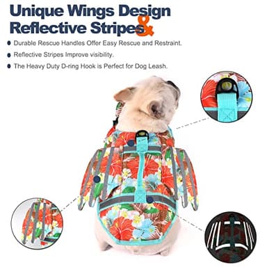 Petglad Wings Dog Life Jacket Adjustable Dog Life Vest with Chin Float Reflective Stripes and Rescue Handles, High Buoyancy Hawaiian Floral Puppy Swim Float Vest for Small Medium Large Dogs - Image 4