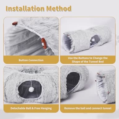 Odoland Cat Tunnels Bed with 1 Straight Tunnel and 20 Pet Toys - 5 Shapes DIY Indoor Cats Cave - Detachable Soft Cat Donut Tunnelset for Kitten Puppy Rabbit Ferret - Image 3