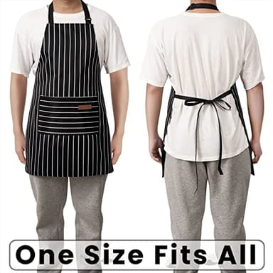 BeLuyi 2 Pack Adjustable Bib Apron with 2 Pockets Chef Cooking Kitchen Restaurant Aprons for Women Men (Black/Brown Stripes) - Image 6