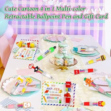 30 Set Cute Multicolor Pens in One 4-in-1 Fun Pens Bulk with 30 Gift Cards for Kindergarten Party End of Year Student Gift Bulk Office School Exchange Gifts - Image 5