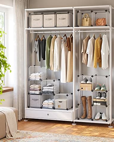 SONGMICS Cube Storage Organizer, Set of 16 Plastic Cubes, Book Shelf, Closet Organizers and Storage, Room Organization, Bedroom Living Room, 12.2 x 48.4 x 48.4 Inches, White ULPC44L - Image 4
