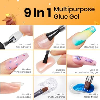 Beetles Top Coat Base Gel & Nail Glue Set-3Pcs No Wipe Top Coat Gel Nail Polish & Base Coat with 9 In 1 Nail Glue Shine Effect Long Lasting Soak Off Uv Light Lamp Diy Fall Nail Gifts for Women & Girls - Image 2