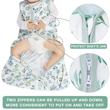 BSTOPPT 3 Pack Baby Sleep Sack 18-24 Months 100% Rayon Cotton Baby Sleeping Bag 2-Way Zipper Toddler Wearable Blankets Comfy Stretchy Lightweight TOG 0.3 （Banana&leaf&green） - Image 4