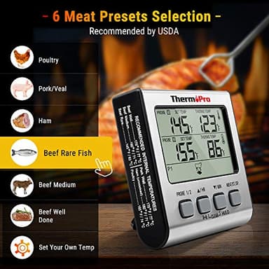ThermoPro TP17 Dual Probe Digital Cooking Meat Thermometer Large LCD Backlight Food Grill Thermometer with Timer Mode for Smoker Kitchen Oven BBQ, Silver - Image 4
