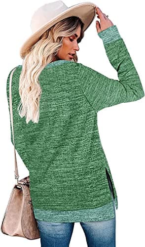 WELINCO Women's Long Sleeve Sweatshirts Color Block Crewneck Sweaters Tunic Tops(Green XX-Large) - Image 3