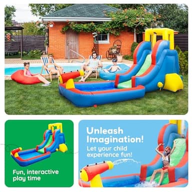 PicassoTiles KC108 Water Slide Park Inflatable Bouncing House w/Pool Area (Splash Zone), Climbing Wall, Shower Head Sprays Mounts, Water Cannon Mount and Heavy Duty GFCI ETL Certified 385W Blower - Image 6