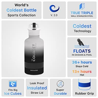 Coldest Insulated Water Bottle with Straw Lid - Stainless Steel Metal Thermos for Men & Women (Hyperspace White, 64 oz) - Image 6