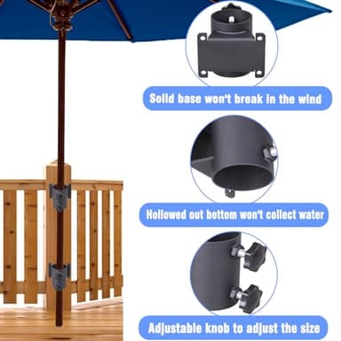 YZZHAJ Patio Umbrella Holder Heavy-Duty Adjustable Metal Sun Umbrella Clamp Stand Umbrella Clamp Mount Bracket for Deck Railing，Outdoor Courtyard,Balcony,Boats（Fit Max OD 2 inch） (2) - Image 4