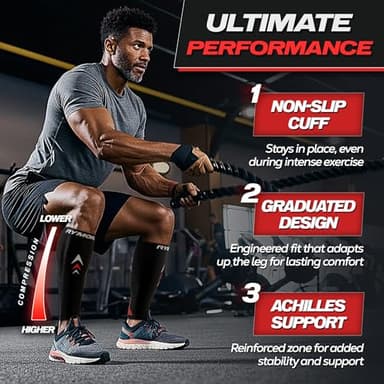 Rymora Calf Compression Sleeves Men Women Shin Splints Running (Pair) (Black) (M) - Image 4