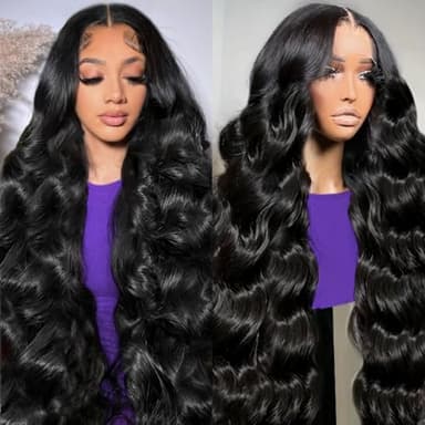 30 Inch 13x6 Body Wave Lace Front Wigs Human Hair 200 Density HD Lace Front Wigs Human Hair Pre Plucked Brazilian Virgin Wigs Human Hair for Women Glueless Lace Frontal Wig Natural Black Body Wave Wig - Image 1