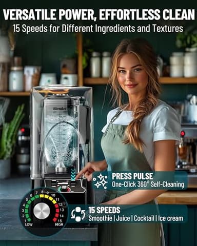 WantJoin Professional Commercial Blender With Shield Quiet Sound Enclosure 2200W Industries Strong and Quiet Professional-Grade Power, Self-Cleaning, Black - Image 7