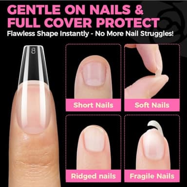 UNA GELLA Long Coffin Nail Tips, 504pcs Pre-Shape Fake Nails Half Matte Full Cover Acrylic Gel Nail Tips Clear Long Coffin Press On Nails Home DIY Extension 12 Sizes Gelly Tips - Image 7