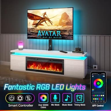 Rolanstar Fireplace TV Stand with Led Lights and Power Outlets, TV Stand Mount with 36" Electric Fireplace, White Entertainment Center for 45/50/55/60/65/70 inch TVs, Modern TV Console for Living Room - Image 4