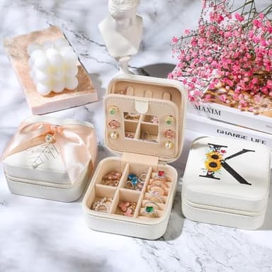 AYGXU Initial glass cups with lids and straws,personalized gifts for women,iced coffee cups,small jewelry box,travel jewelry case organizer,small jewelry travel case,Initial S white - Image 5