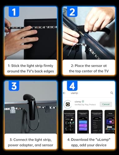 TV LED Backlight, 14.7ft Cuttable TV Lights That Change with TV for 55-65 Inch Screen and PC Monitor, TV Backlight with Sensor, Smart App Control, Game & Music Sync Color Changing Light - Image 8