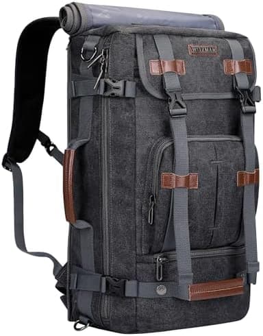 WITZMAN Canvas Backpack Vintage Travel Backpack Large Laptop Bags Convertible Shoulder Rucksack(A519-1 Black - Image 3