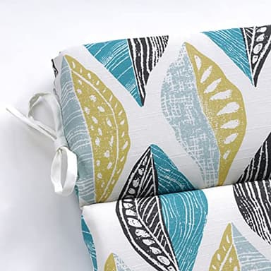 Pillow Perfect Outdoor/Indoor Rounded Corner Chair Cushion, 40.5" x 21", Blue Leaf Block Teal/Citron - Image 4